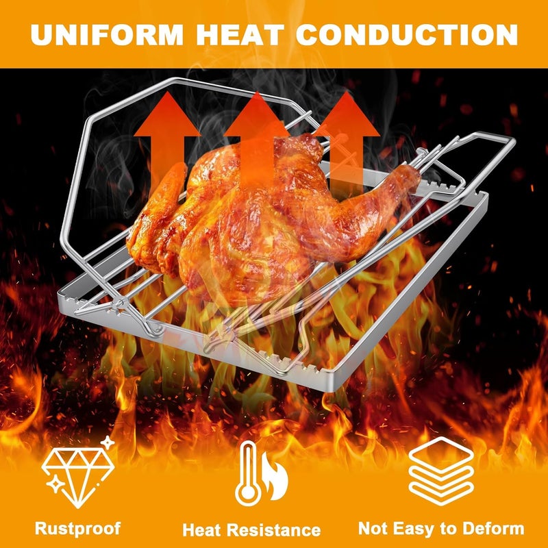 BBQ-PLUS Adjustable Turkey Roasting Rack for Smoker Grill and Oven, V Shaped Chicken Roasting Stand for Outdoor Indoor Grilling, Must-Have Smoker Accessories, Stainless Steel - Image 4